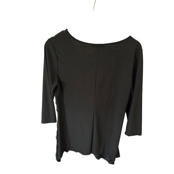 Brittany Black Ruffle V Neck Blouse Women's S Stretchy 3/4 Sleeve Top Whimsygoth - Picture 7 of 8